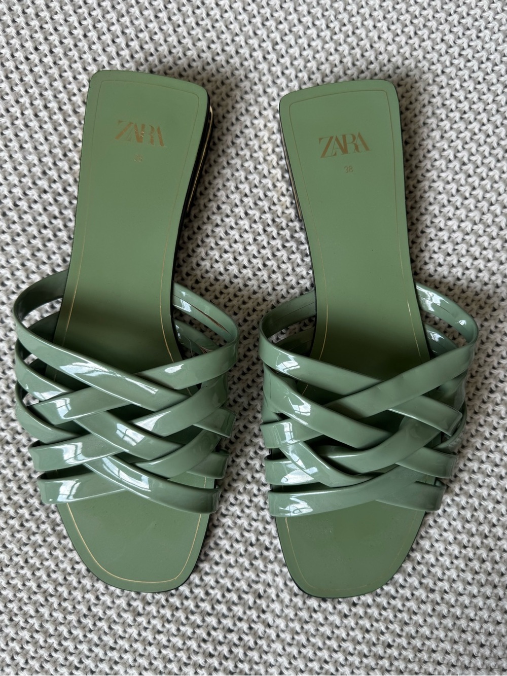 Zara Green Strappy Slide Sandals (US 7.5)